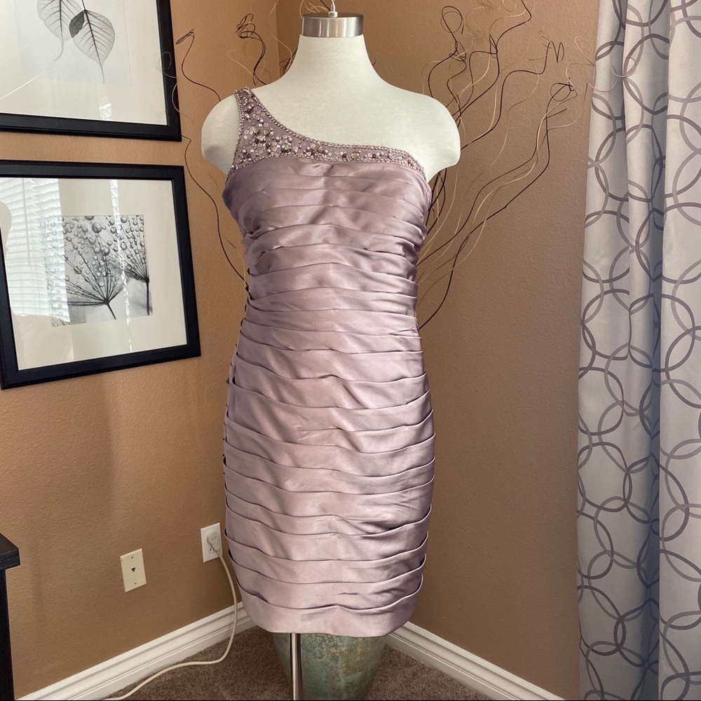 ADRIANNA PAPELL One Shoulder Embellished Mini Dres